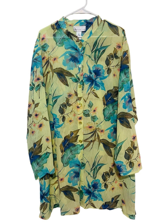 Susan Graver Tops - Susan Graver Floral Chiffon Botanical Floral Tunic Blouse Women’s 3X Button Up